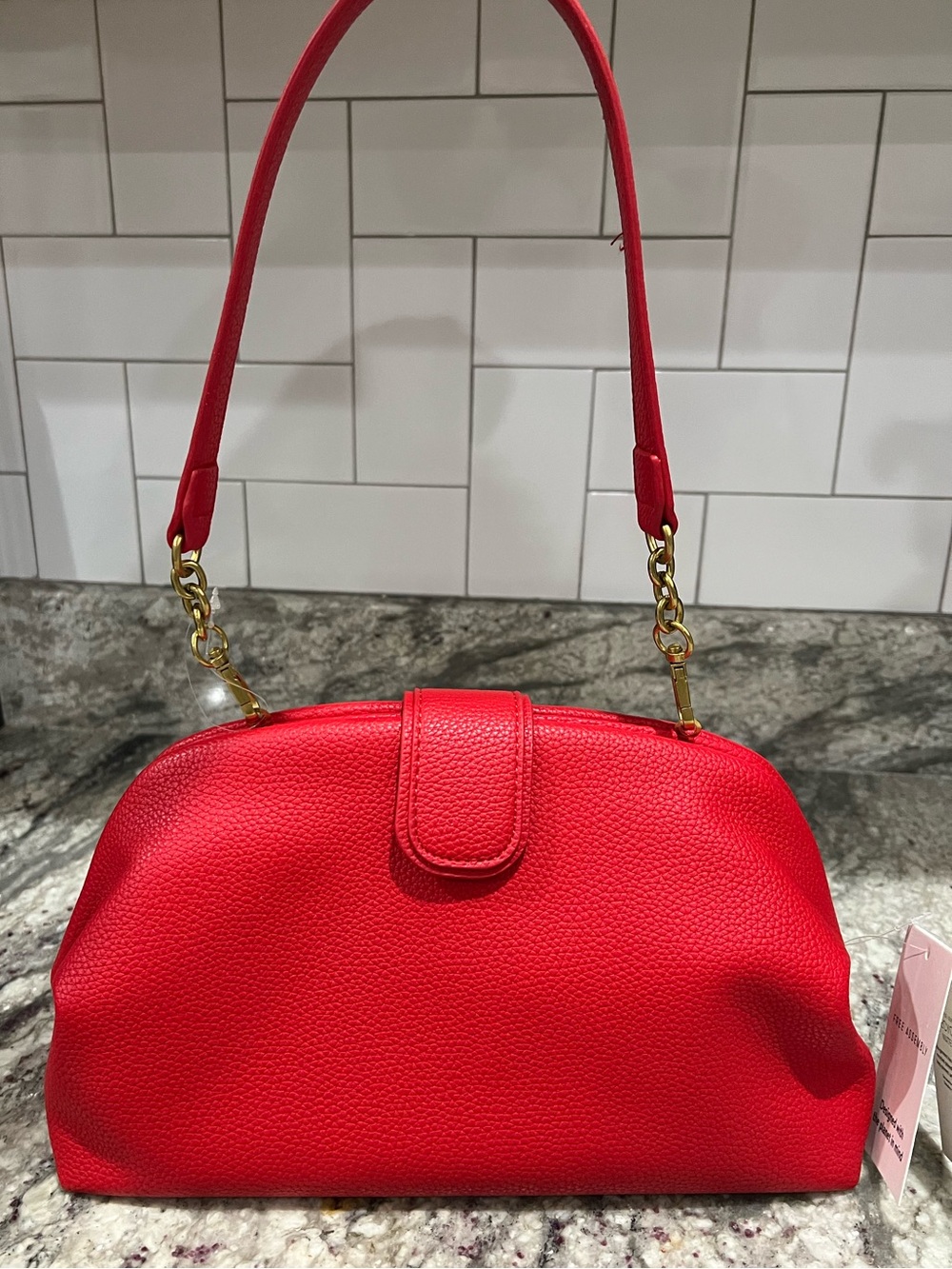 Red Faux Leather Clutch with Gold Hardware